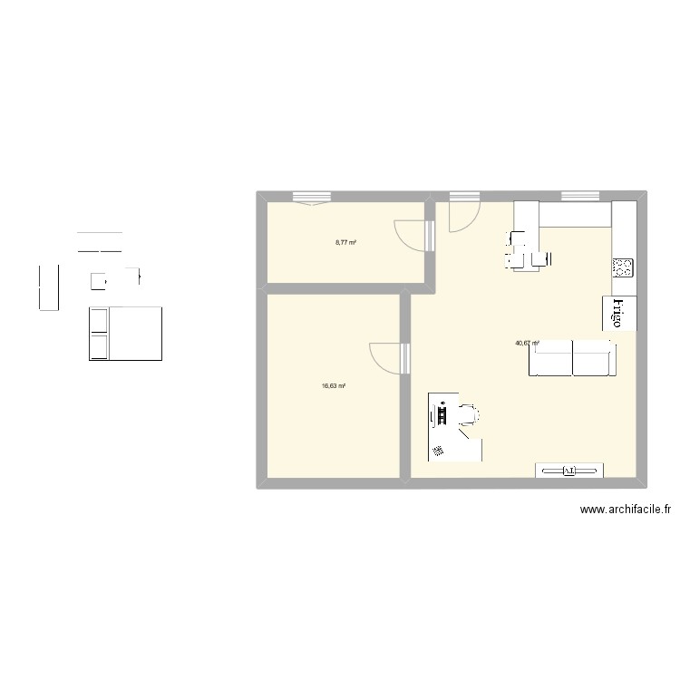 chaipas. Plan de 3 pièces et 62 m2