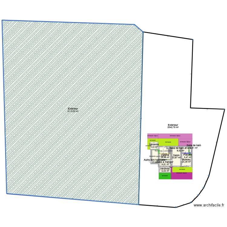 Plan maison 2025 sans meubles. Plan de 23 pièces et -833 m2