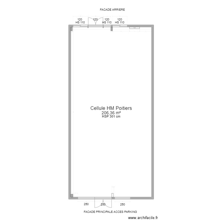 Poitiers. Plan de 1 pièce et 206 m2