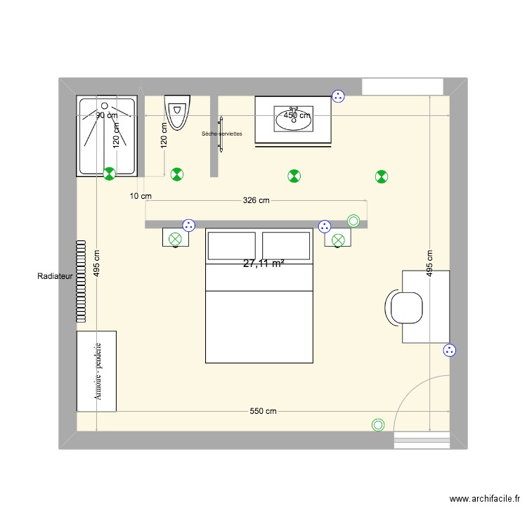 Chambre 5. Plan de 1 pièce et 27 m2