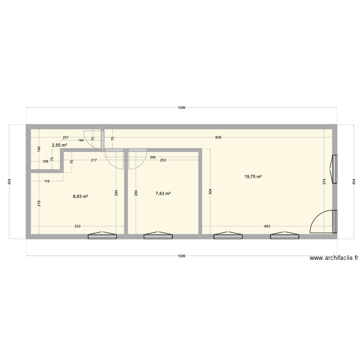 Chalet plan initial. Plan de 4 pièces et 39 m2