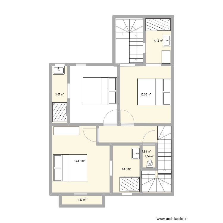 giraudeau 1er 2ème version. Plan de 8 pièces et 45 m2