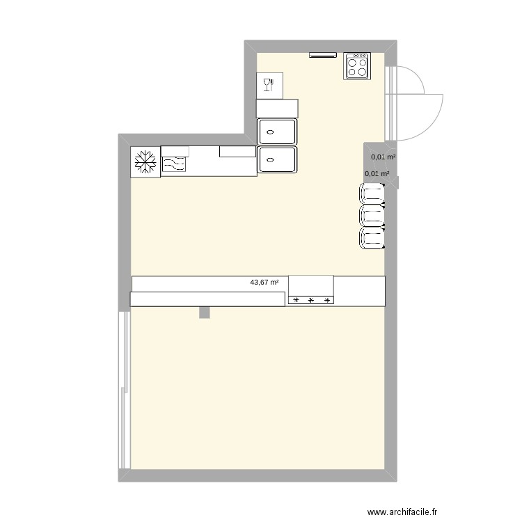 club house. Plan de 3 pièces et 44 m2