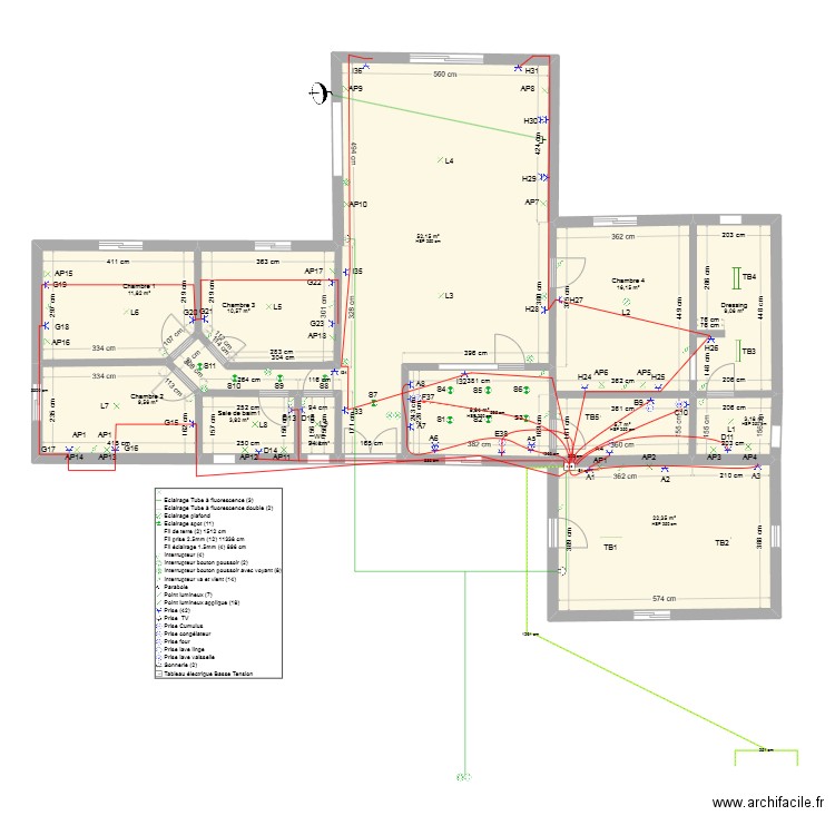 PRISE DE COURANT CABLADE CIRCUIT. Plan de 12 pièces et 155 m2