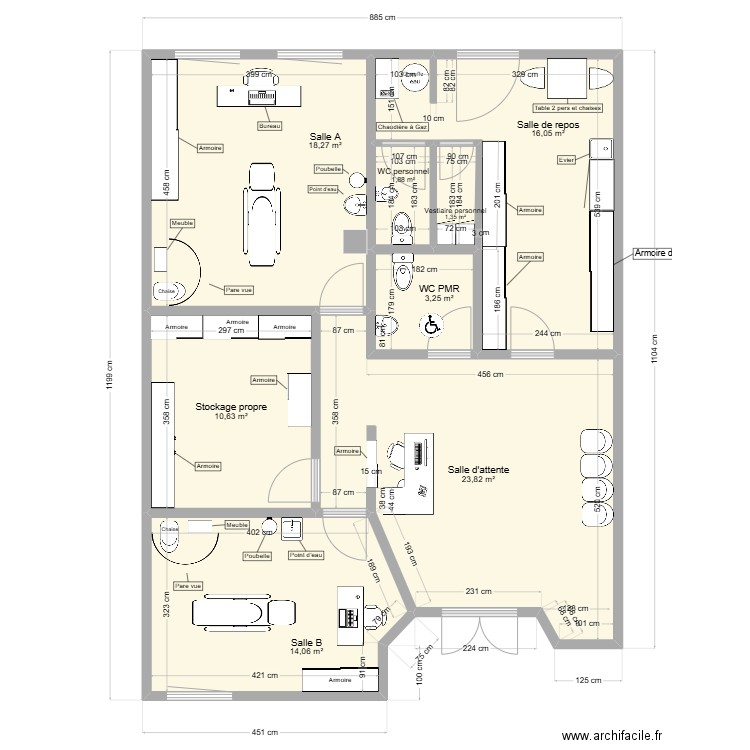 Gland physio. Plan de 8 pièces et 89 m2