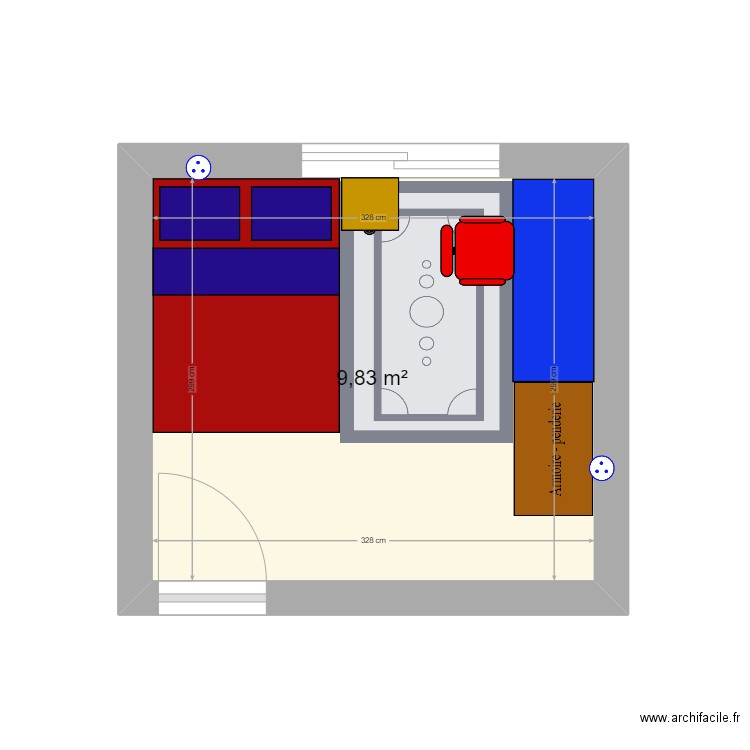 V1 chmabre. Plan de 1 pièce et 10 m2