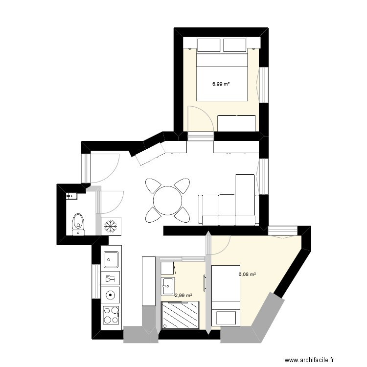 14 fidélité modif. Plan de 3 pièces et 16 m2