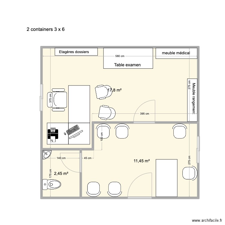 Containers 3. Plan de 3 pièces et 32 m2