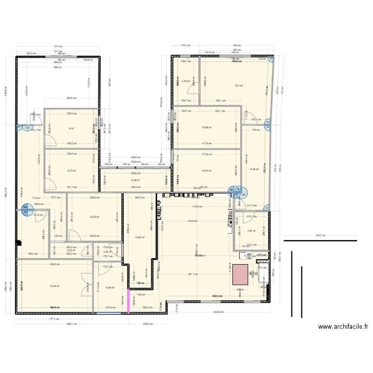 flem002. Plan de 17 pièces et 186 m2