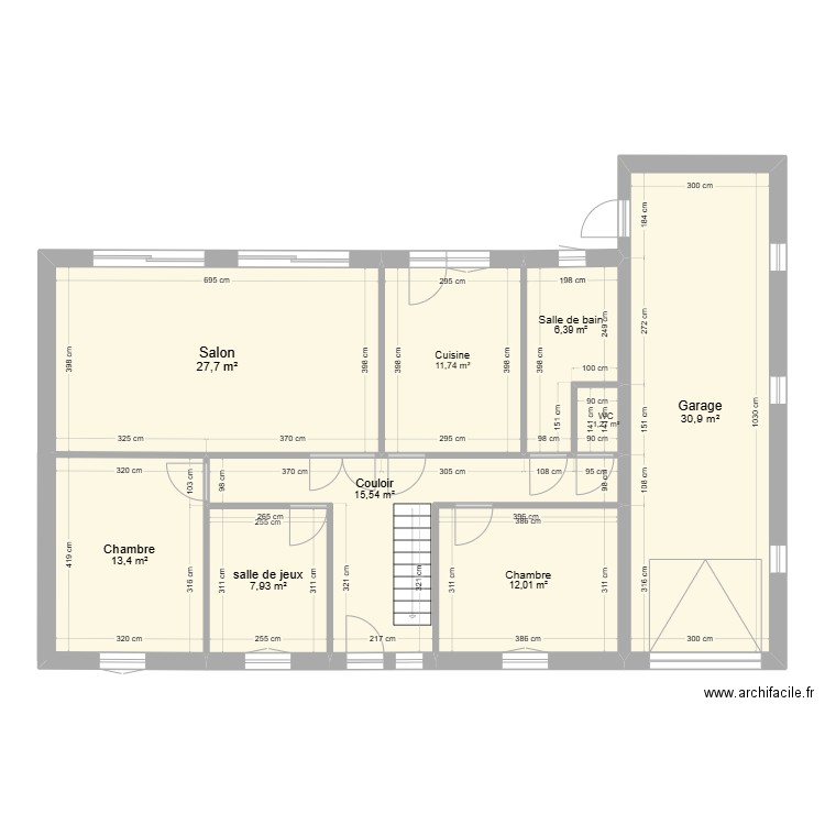 rez de chaussée. Plan de 9 pièces et 127 m2