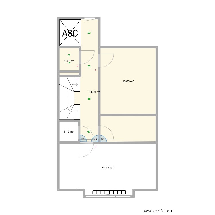 MJ Hall + WC + ascenseur 3ème. Plan de 5 pièces et 42 m2