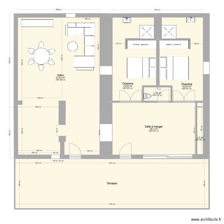 plan appart CY 3d. Plan de 7 pièces et 151 m2