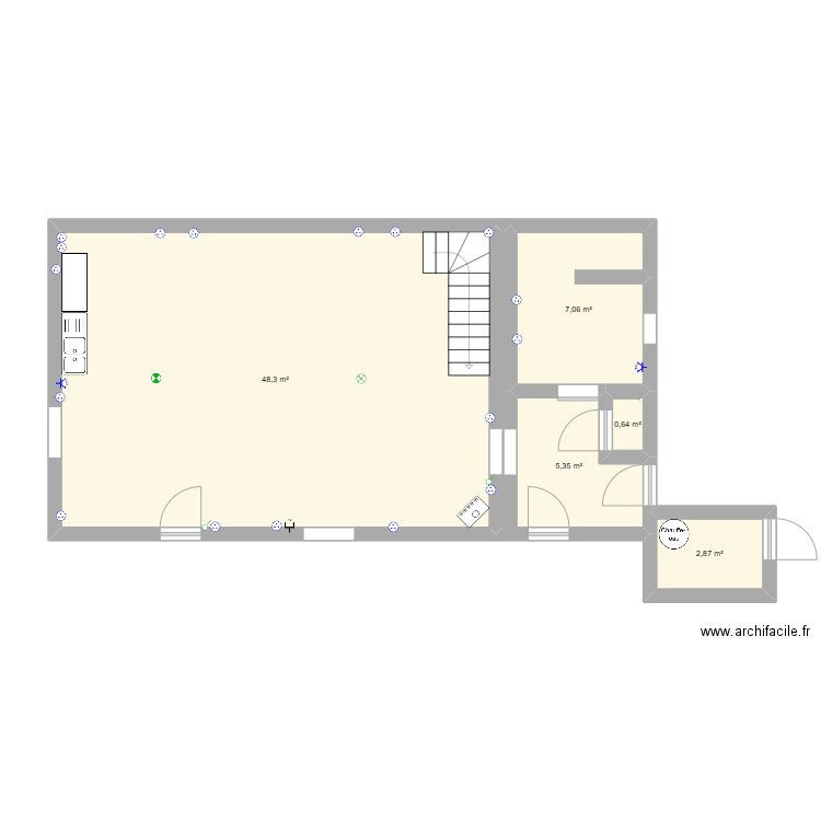 Maison. Plan de 5 pièces et 64 m2