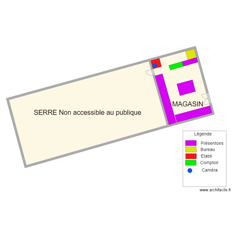 Magasin. Plan de 2 pièces et 220 m2