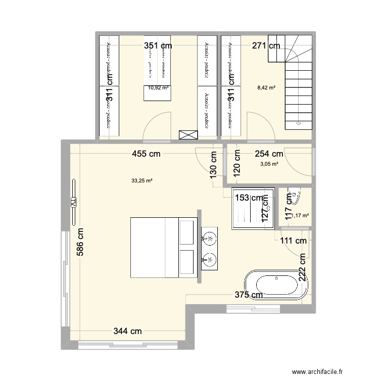 Chambre Master. Plan de 5 pièces et 57 m2