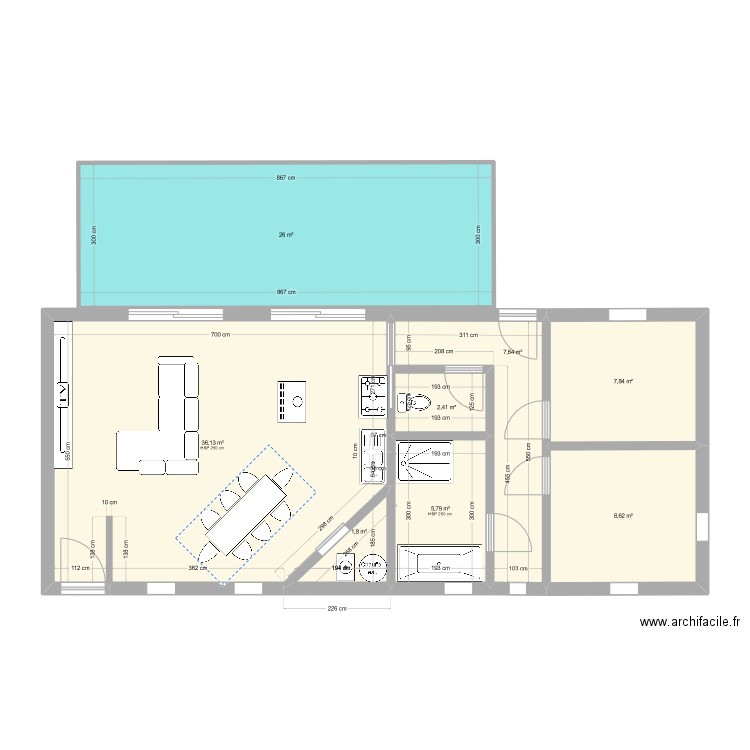 Maison 3. Plan de 8 pièces et 96 m2