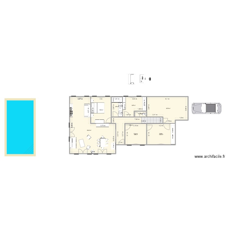 Projet. Plan de 9 pièces et 124 m2