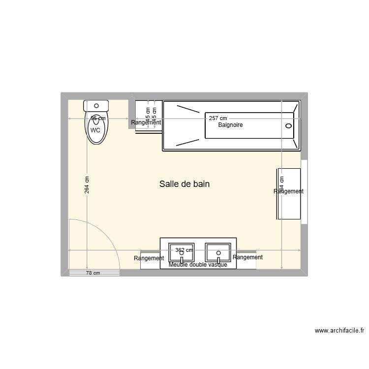 PINTO SDB existant. Plan de 1 pièce et 9 m2