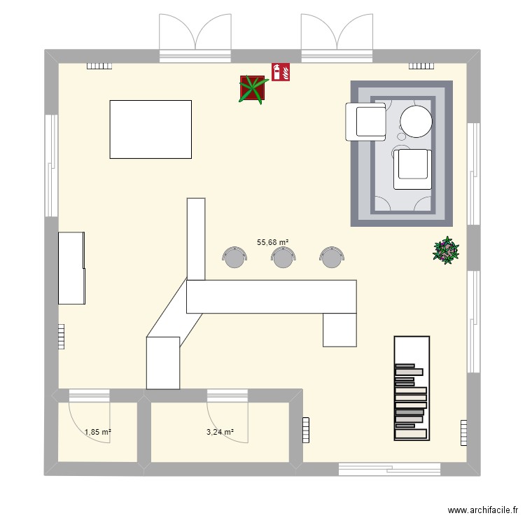 Salle du Vézou déco 1. Plan de 3 pièces et 61 m2