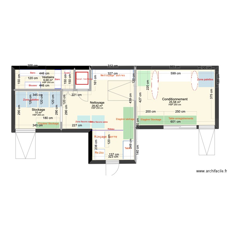 Atelier conditionnement lavage. Plan de 4 pièces et 71 m2