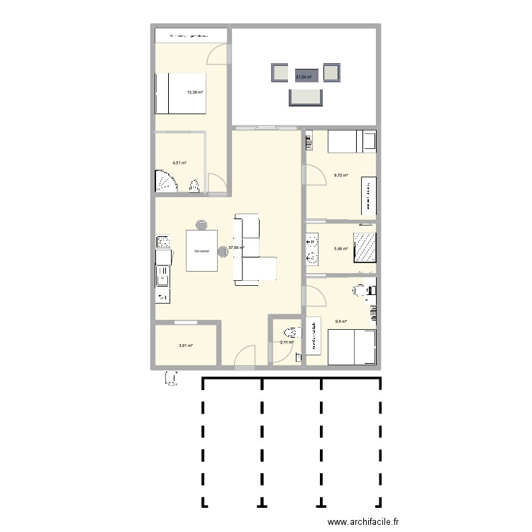 L'effort 1. Plan de 9 pièces et 108 m2