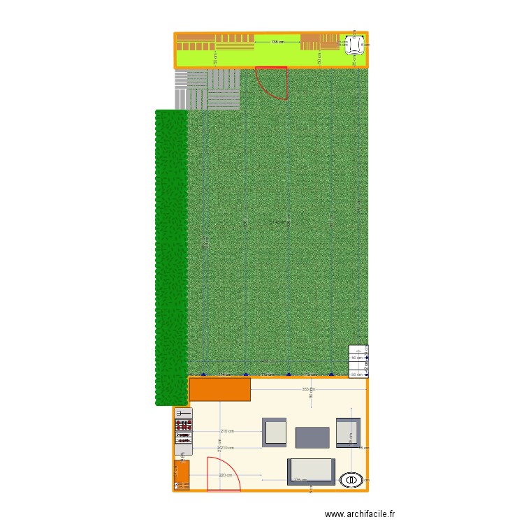 Jardin - Equipements. Plan de 2 pièces et 25 m2