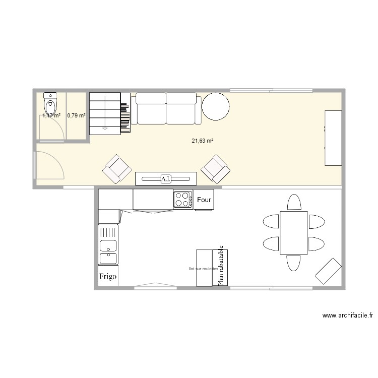 Séjour et cuisine. Plan de 0 pièce et 0 m2