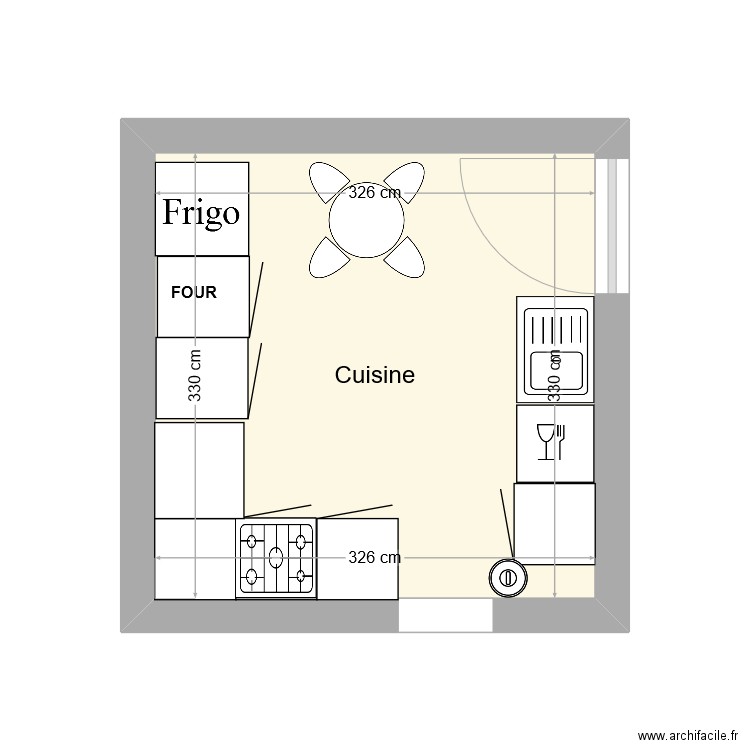 cuisine1. Plan de 1 pièce et 11 m2