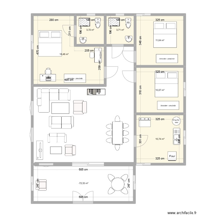 plan Bismarck 2. Plan de 7 pièces et 75 m2