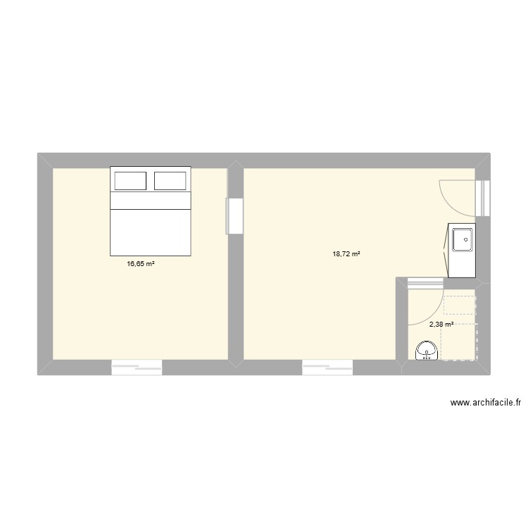 plan studio charmes. Plan de 3 pièces et 38 m2