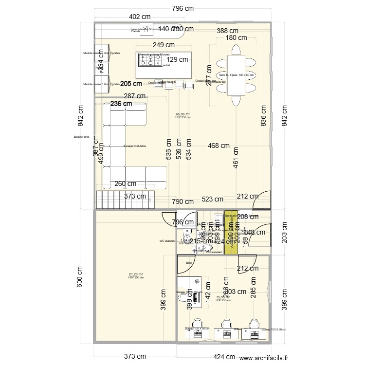 rdc . Plan de 6 pièces et 111 m2