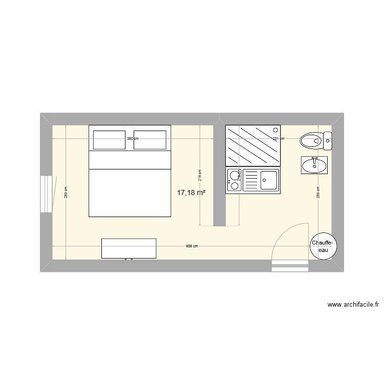 Mon cabanon. Plan de 1 pièce et 17 m2