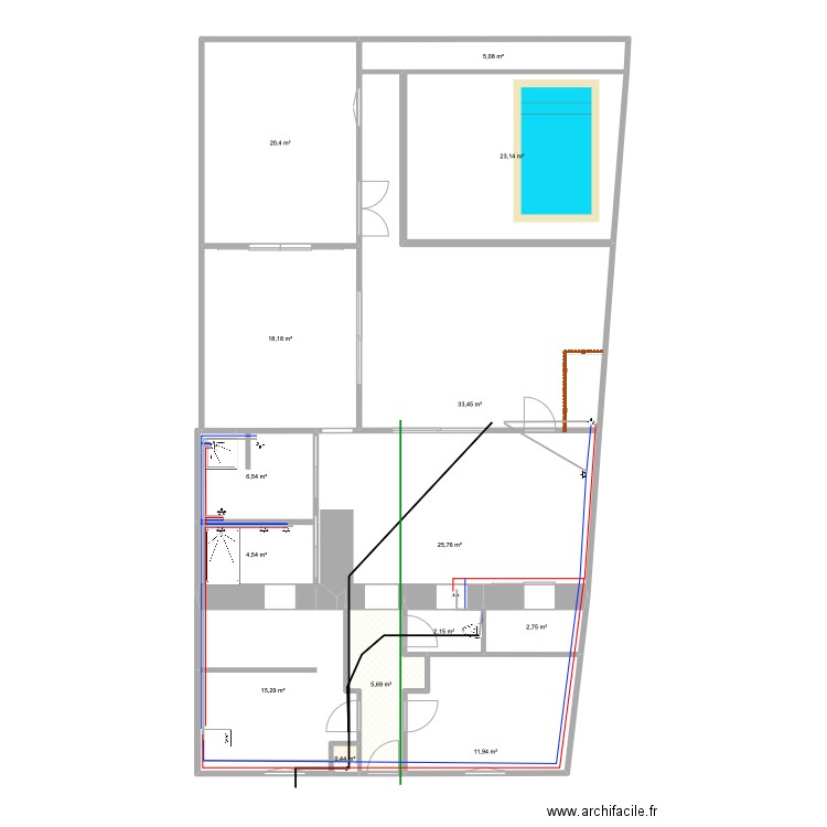 maison V11 réseau eau. Plan de 14 pièces et 175 m2