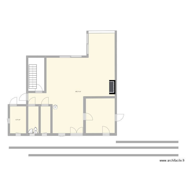 rdc claron 2. Plan de 2 pièces et 86 m2