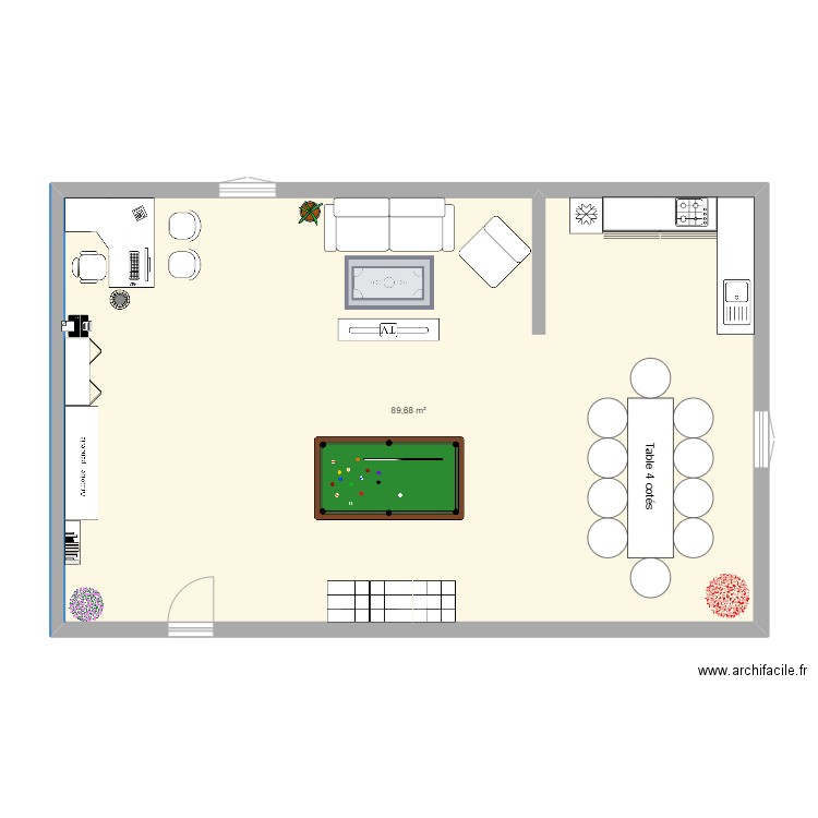 conciergerie. Plan de 1 pièce et 90 m2