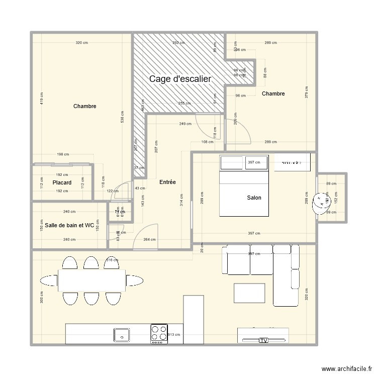 2ème étage ouverture. Plan de 10 pièces et 90 m2