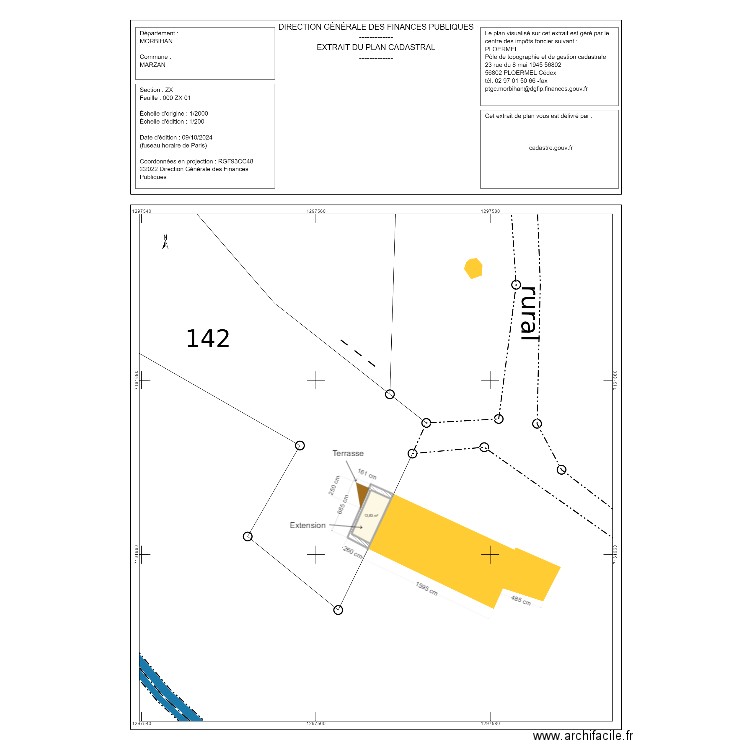 Plan de masse avec extension . Plan de 1 pièce et 14 m2