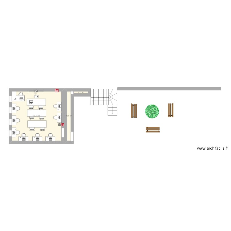 salle . Plan de 3 pièces et 25 m2