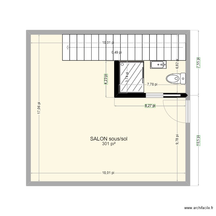 Plan sdb Dresden s/sol. Plan de 1 pièce et 28 m2