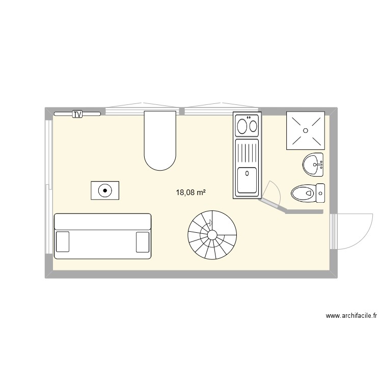 Blokhaus. Plan de 1 pièce et 18 m2