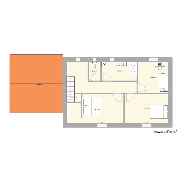 etage maison. Plan de 8 pièces et 86 m2