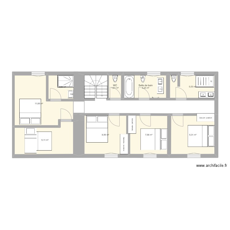 étage La ville Bague. Plan de 9 pièces et 64 m2