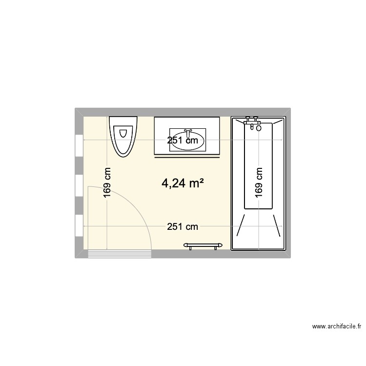 Salle de bain. Plan de 1 pièce et 4 m2