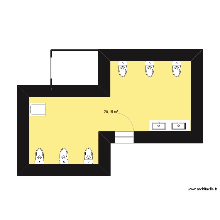 bloc sanitaire acceuil. Plan de 1 pièce et 20 m2