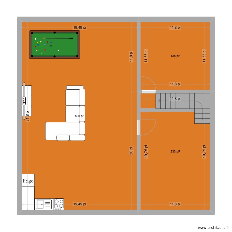 cave. Plan de 3 pièces et 91 m2