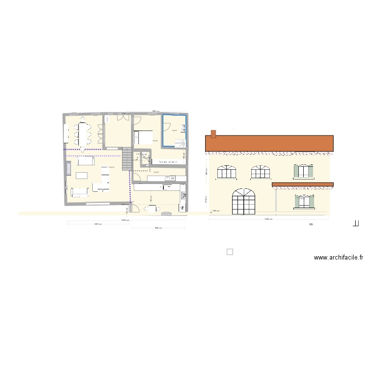 FACADE ARRIERE EN L. Plan de 7 pièces et 188 m2