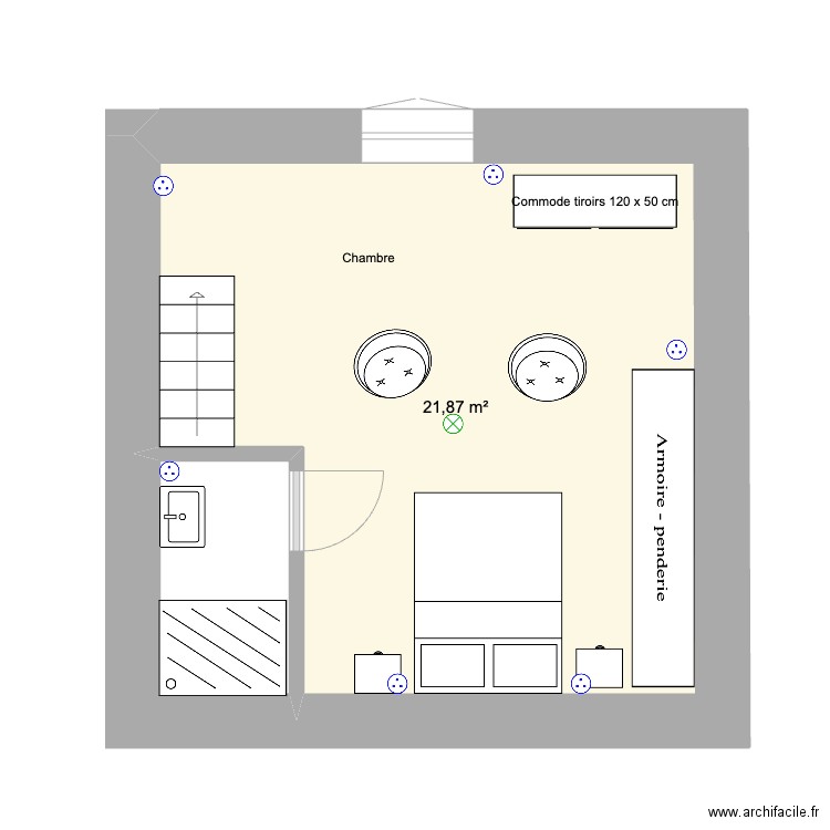 Chambre Tour. Plan de 1 pièce et 22 m2