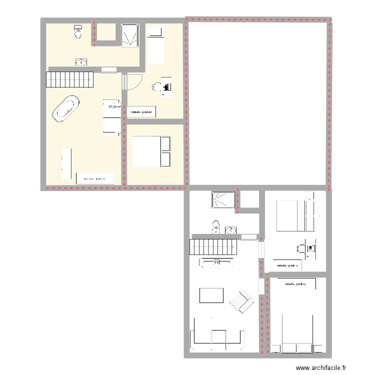 combles 3. Plan de 1 pièce et 57 m2