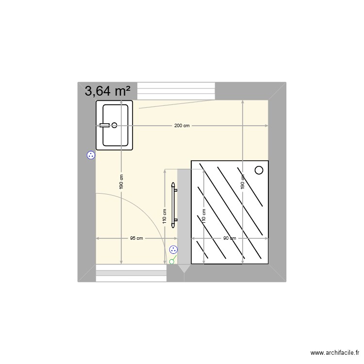 SdB vide. Plan de 1 pièce et 4 m2