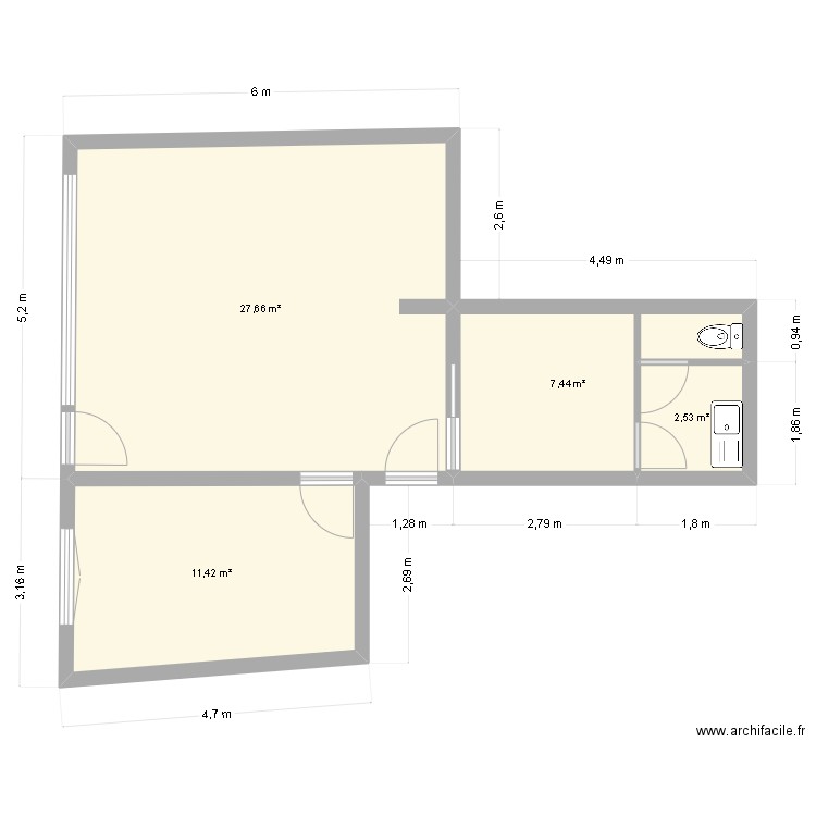 bureau. Plan de 4 pièces et 49 m2